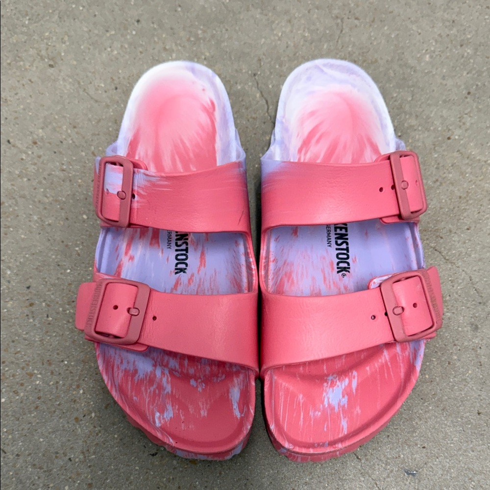 Birkenstock Coral and Lavender Sandals
